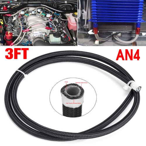 GreenZech (3FT AN4) 3FT Fuel Hose Oil Gas Line Pipe PTFE Nylon Stainless Steel Hose