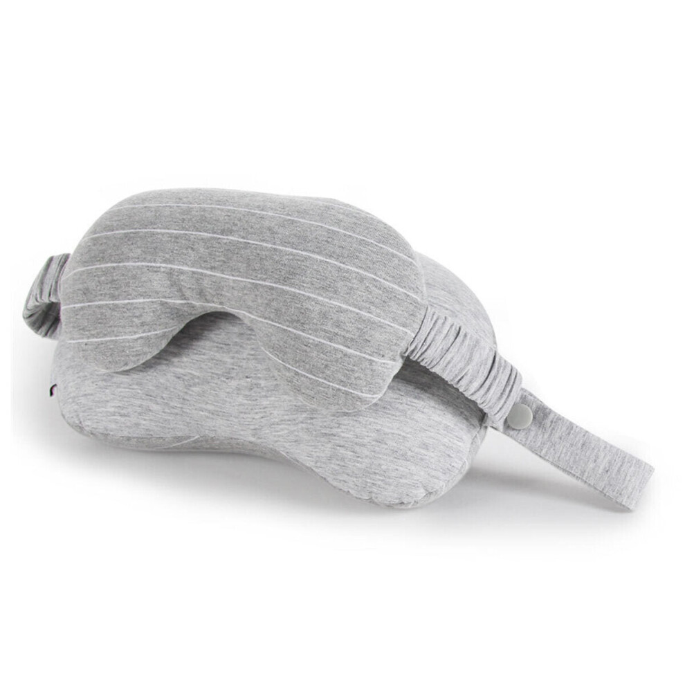 (Light Gray) 2 In 1 Portable Cotton Neck Pillow Head Cushion Eye Mask Travel Airplane Sleep Rest