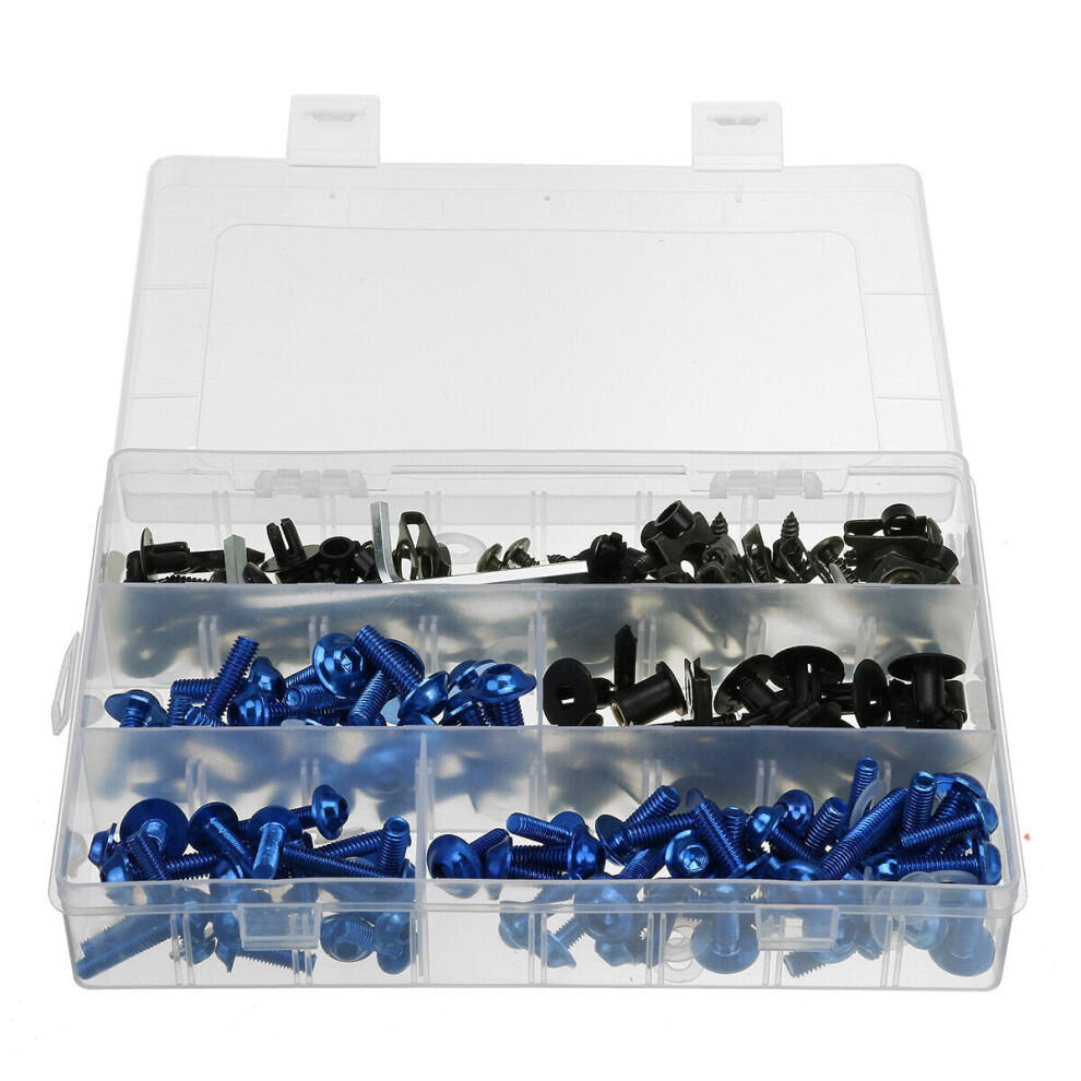 (Blue) 198PCS Motorcycle Nylon Washer KitFairing Bolts Screws Retainer Fastener Clips