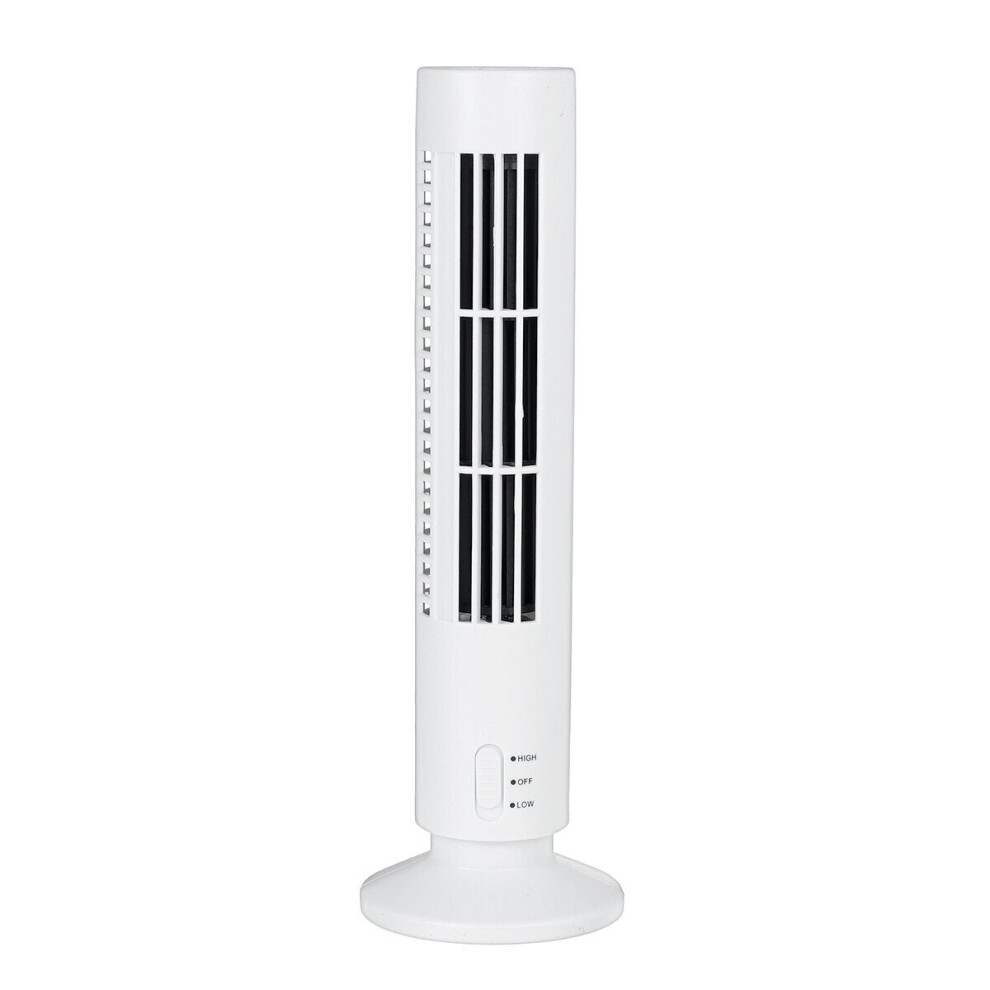 (White) USB Mini Leafless Air Conditioner Table Cooler Tower Fan Summer Cooling for Home Office