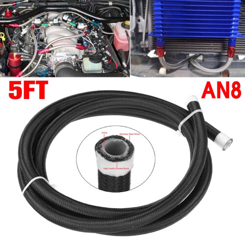 GreenZech (5FT AN6) 5FT Fuel Hose Oil Gas Line Pipe PTFE Nylon Stainless Steel Hose