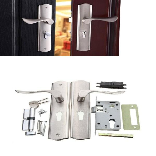 Polished Door Handle Front Back Lever Lock Cylinder Dual Latch with Keys 2