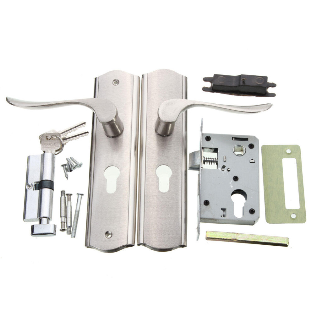 Polished Door Handle Front Back Lever Lock Cylinder Dual Latch With Keys 3654659108289