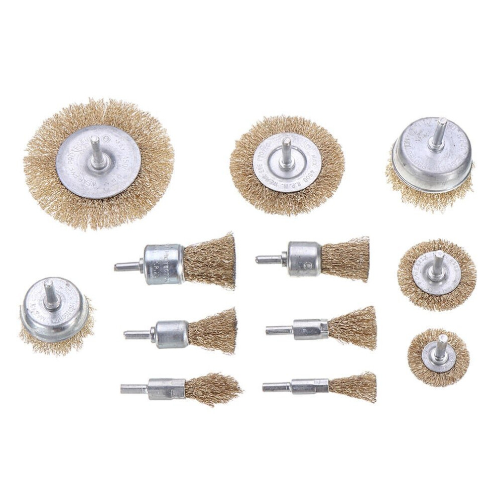 12Pcs Wire Wheel Brush Cup Wire Brush Set 6mm Shank For Removal of Rust/Corrosion/Paint-Reduced