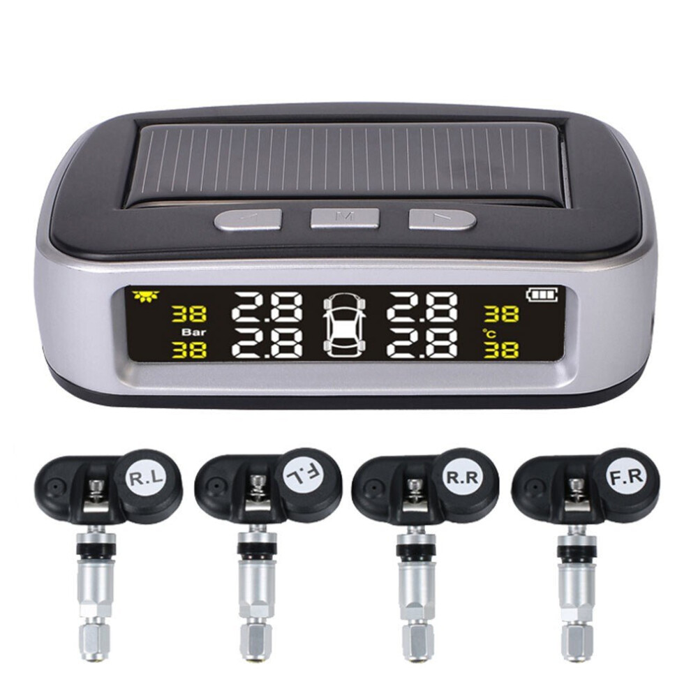 (V1) Car Tpms Tire Pressure Digital Solar Energy Monitoring System Auto Security With 4 Internal Sensors 3654657571900