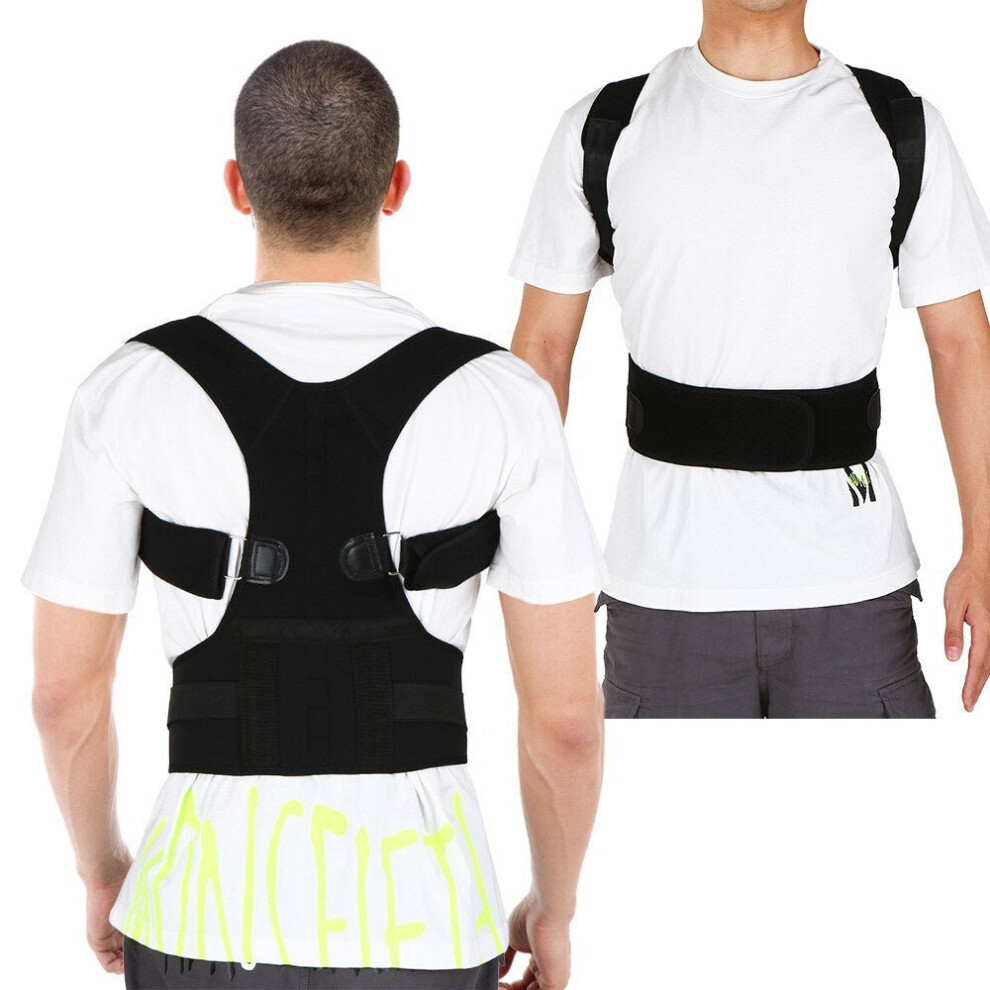 (Black, 2XL) Shoulder Spine Back Support Belt for Men Women