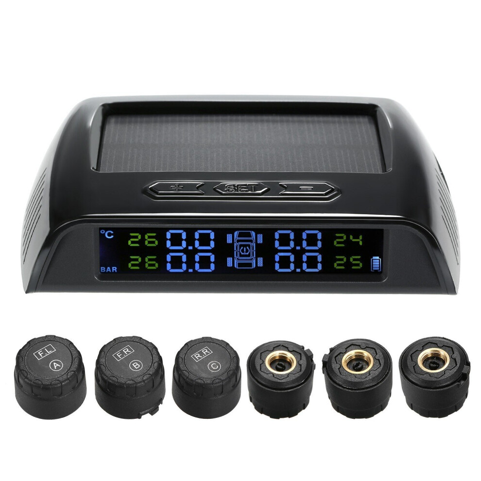 Wireless Solar Power TPMS Tire Pressure Monitoring System RV Truck with 6 External Sensors