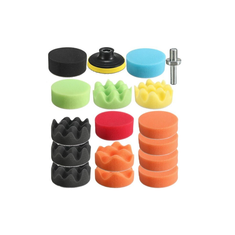 19pcs Sponge Waxing Polishing Buff Pads Set Kit with Drill Adapter