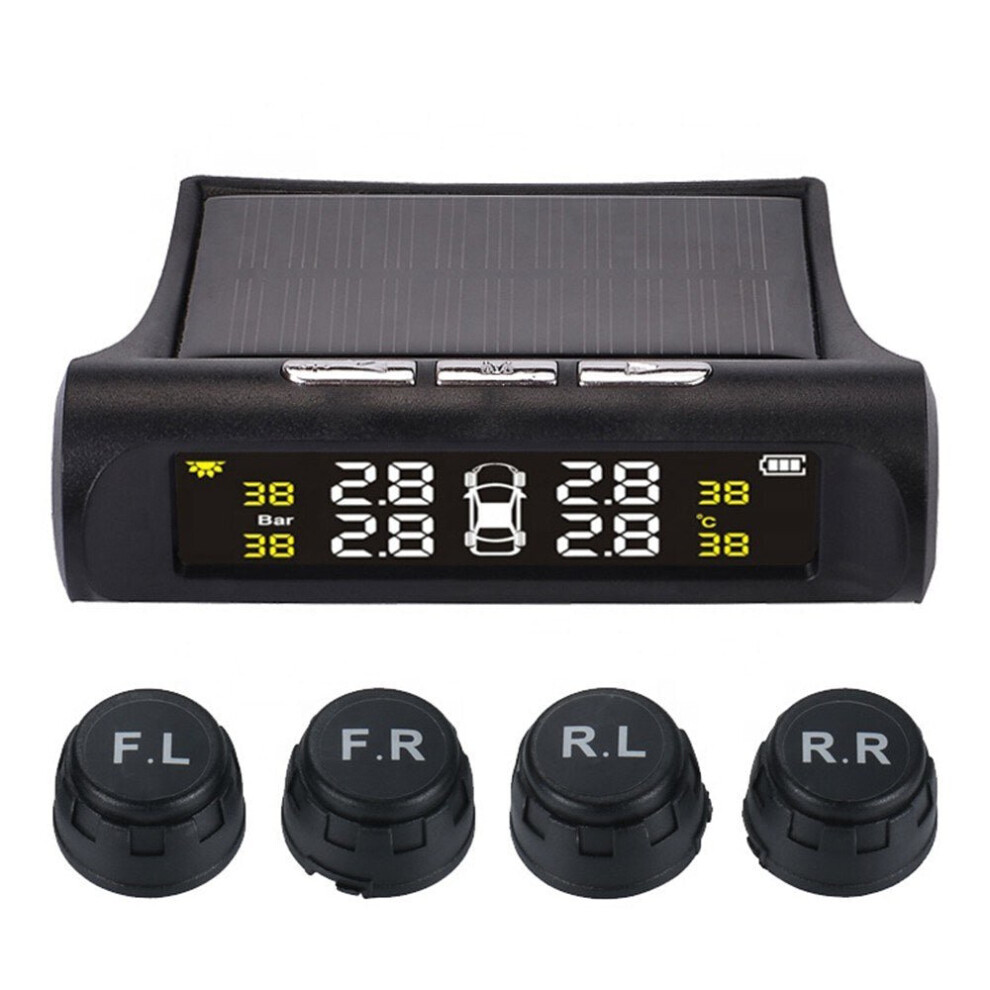 (V2) Car Tpms Tire Pressure Digital Solar Energy Monitoring System With 4 External Sensors 3654657582593