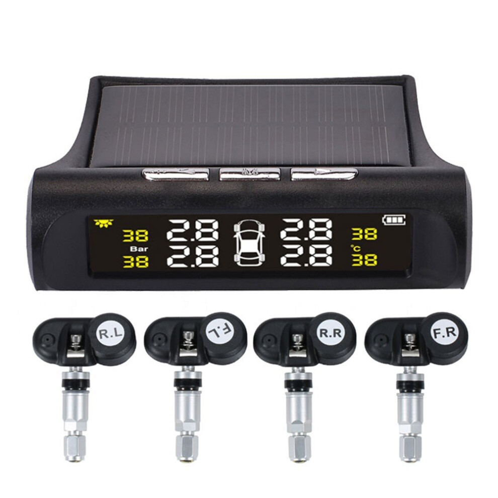 (V1) Car Tpms Tire Pressure Digital Solar Energy Monitoring System With 4 External Sensors 3654659061331