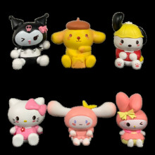(Black Kuromi Set) 6Pcs Sanrio My Melody Figure Doll Toy Cake Topper Collection Kids Gifts