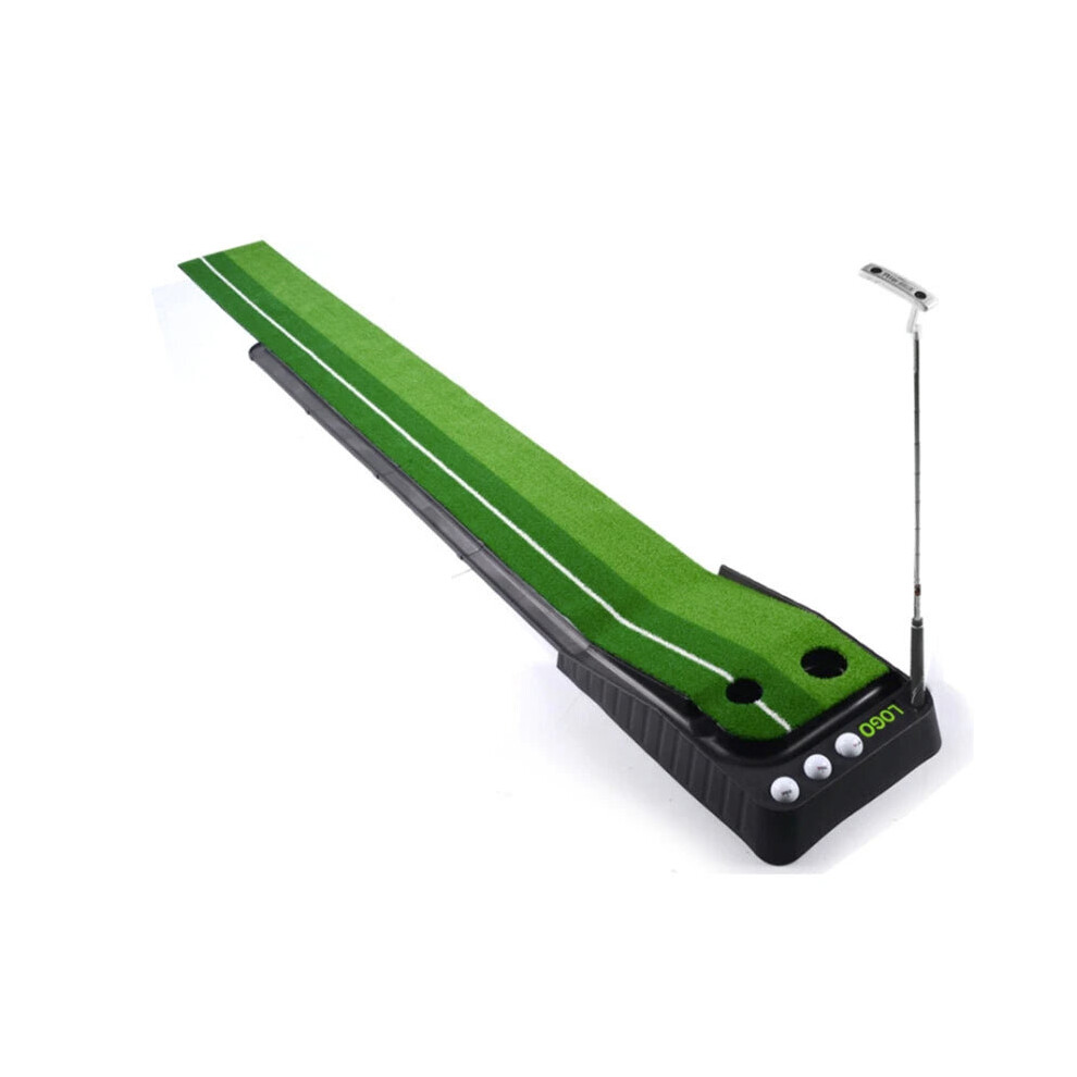 (With Track, 3M) Golf Putting Green Trainer Pad with Auto Ball Return System with 2 Holes