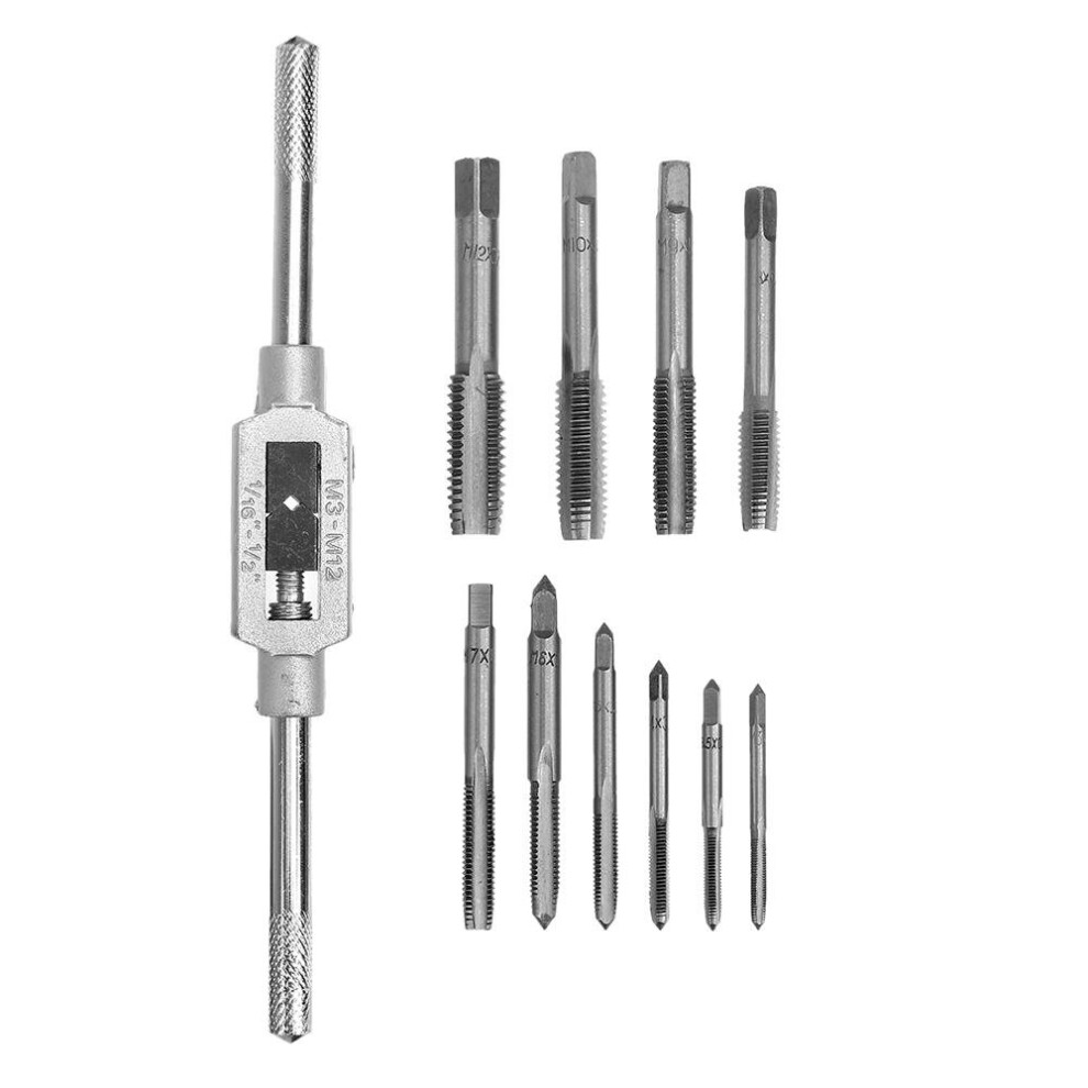 M3-M12 Adjustable Tap Spanner with 10pcs Mini Screw Hand Tap Set