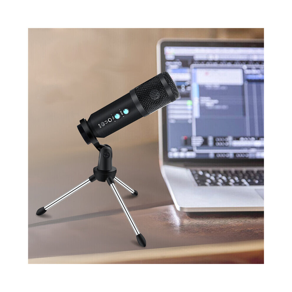 (Silver) USB Condenser microphone HIFI Active Noise Reduction Reverberation Adjustable Wired with Tripod for Computer Mobile Phone Live Recording