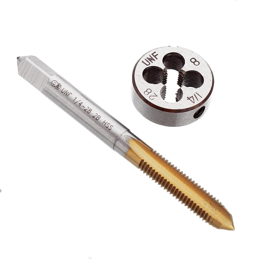 (Gold) 1/4-28 UNEF Right Hand Screw Tap with or without Titanium Coating Thread Tap with Round Thread Die