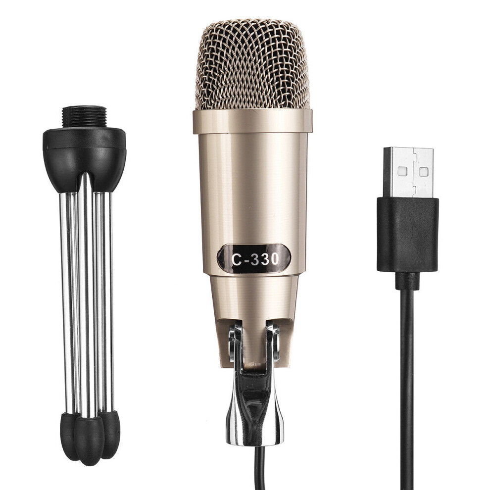 (Silver gray) Professional 30Hz-20KHz Dynamic Cardioid Capacitive USB Wired Microphone Mic with Desktop Tripod for Stage Karaoke Public Speaking