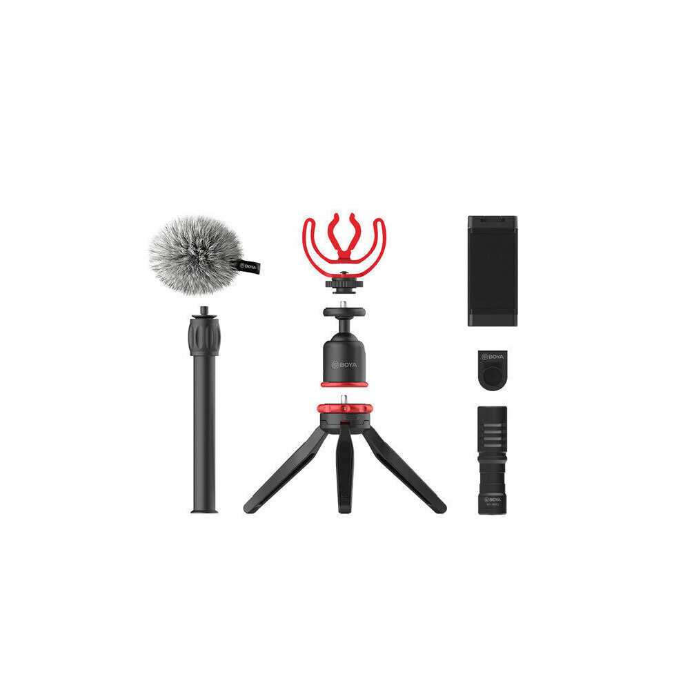 (A) Microphone Mic LED Light Tripod Phone Clip Holder Kit for Smartphone Vlog Live Studio Video Vars