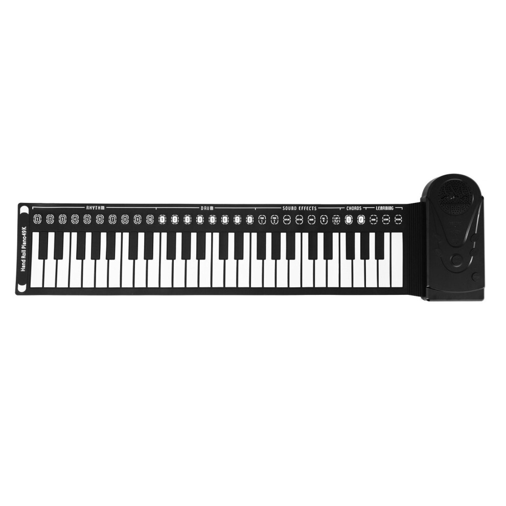 (Black) 49 Keys Roll Up Piano Soft Flexible Silicone Foldable Electronic Keyboard for Children Student Musical Instrument