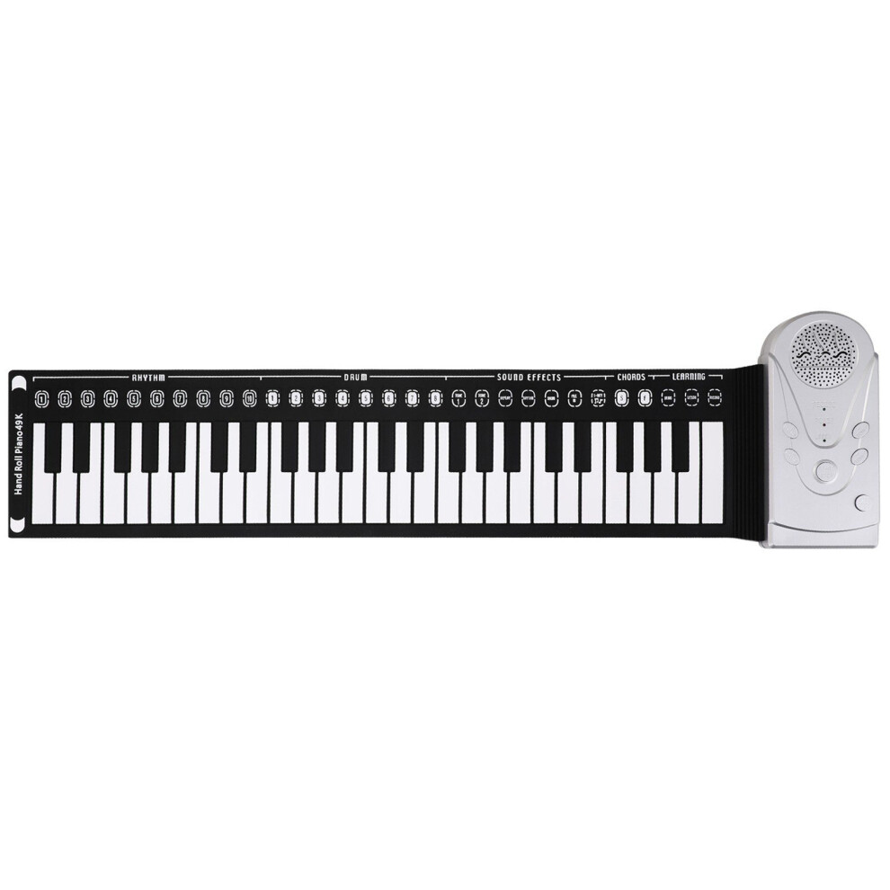 (Silver) 49 Keys Roll Up Piano Soft Flexible Silicone Foldable Electronic Keyboard for Children Student Musical Instrument