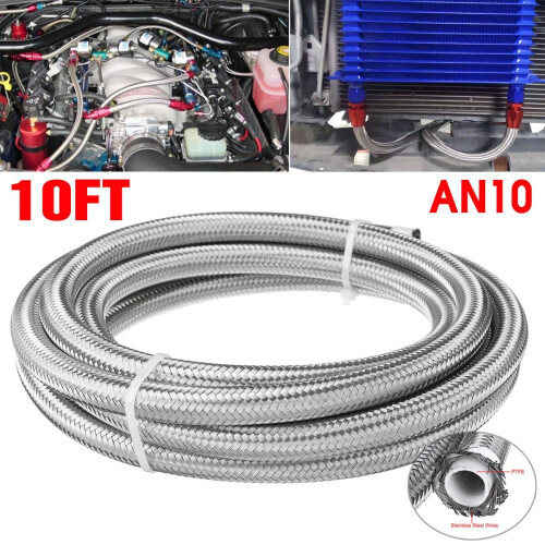 GreenZech 10FT 304.8cm Fuel Hose Oil Gas Line PTFE Stainless Steel Braided
