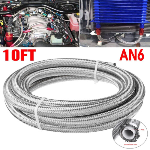 GreenZech (AN6) 10FT 304.8cm Fuel Hose Oil Gas Line PTFE Stainless Steel Braided