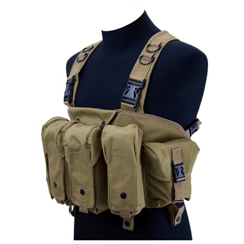 (Khaki) High Quality Outdoor Tactical Chest Rig Airsoft Hunting Vest Molle Magazine Pouch Simple Military