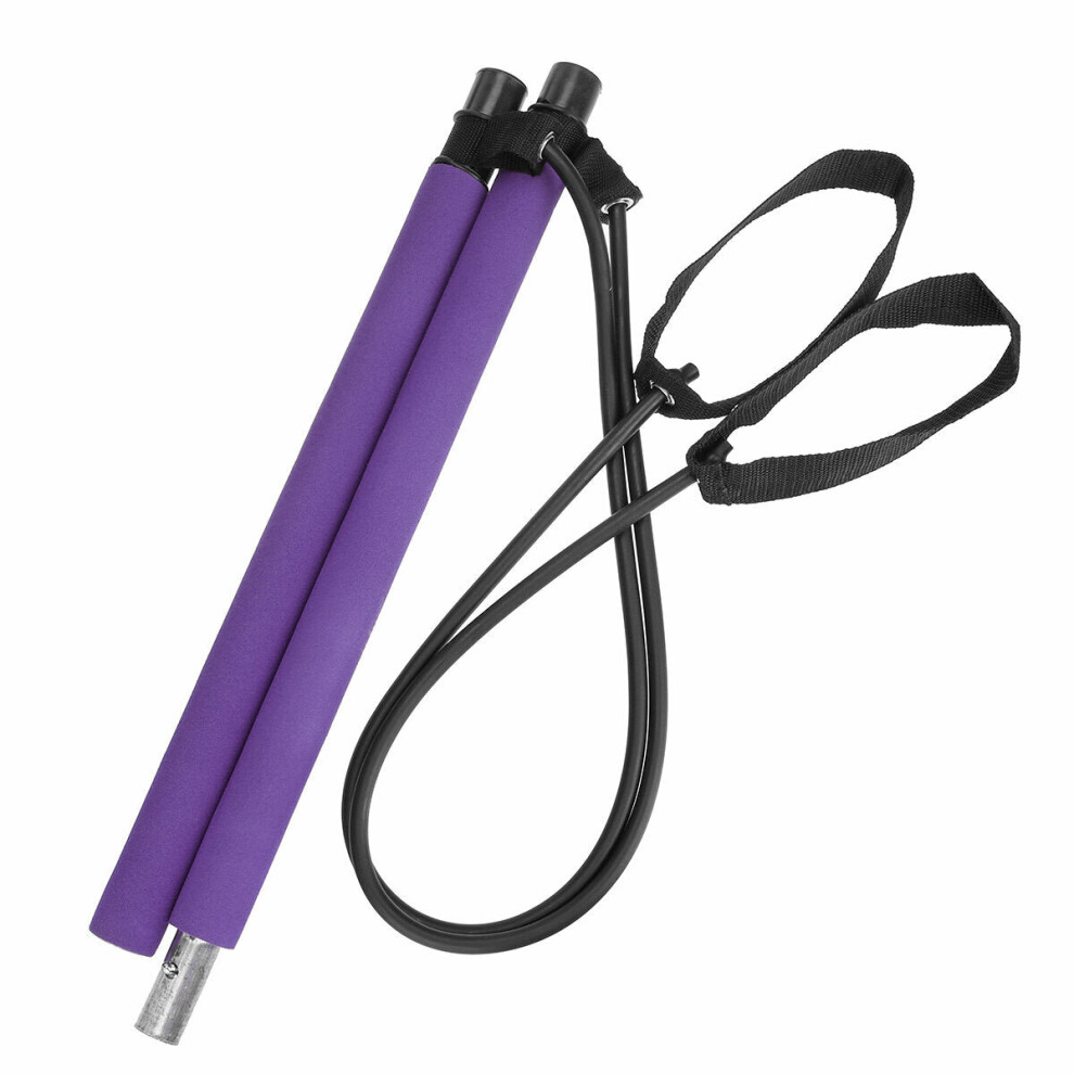 (Purple) Portable Yoga Exercise Pilates Bar Resistance Bands Workout Gym Stick Fitness Tools