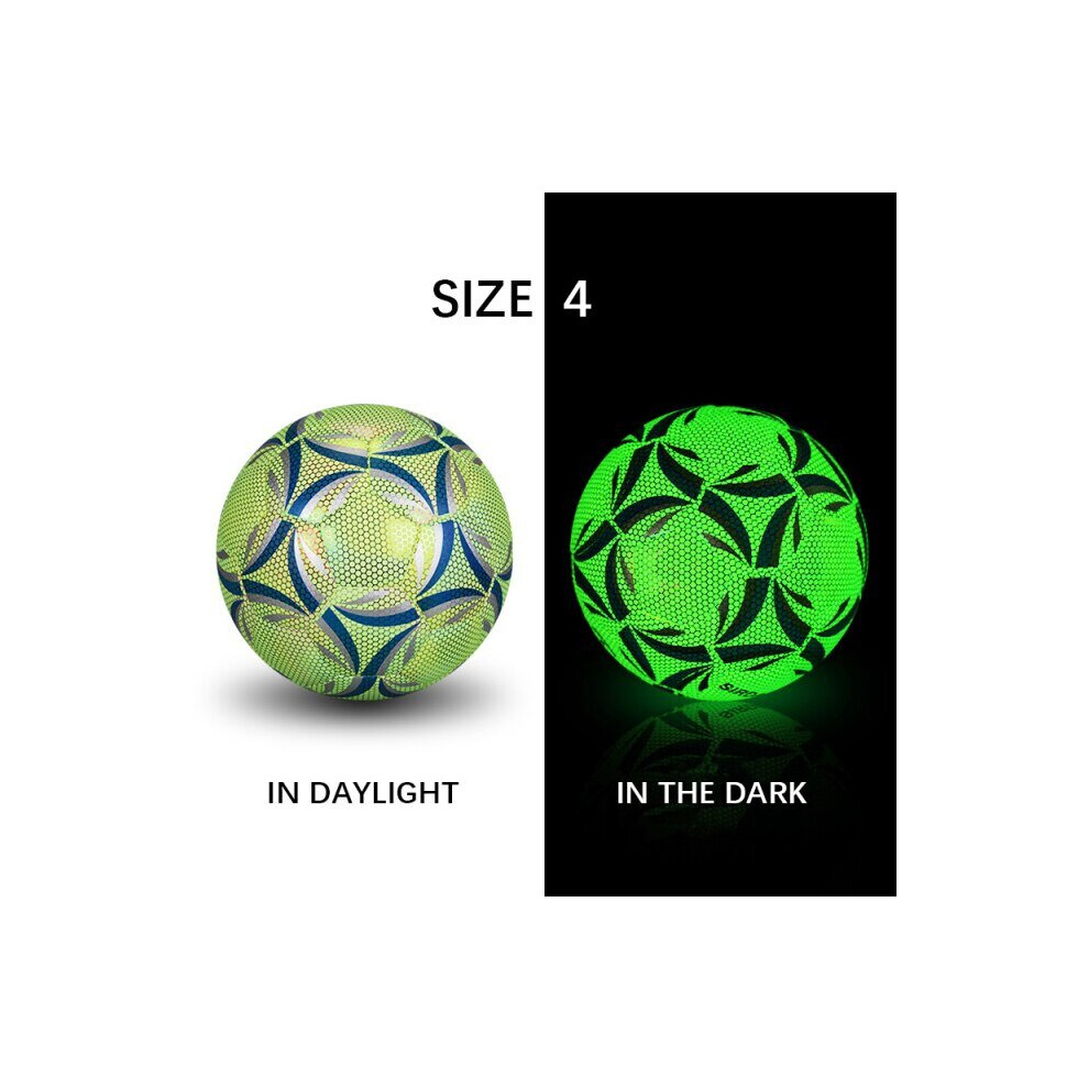 (Glow in dark, Size 4) Reflective Soccer Ball Glowing Luminous Non Slip Football Glow In Dark with Carry Net Soccers