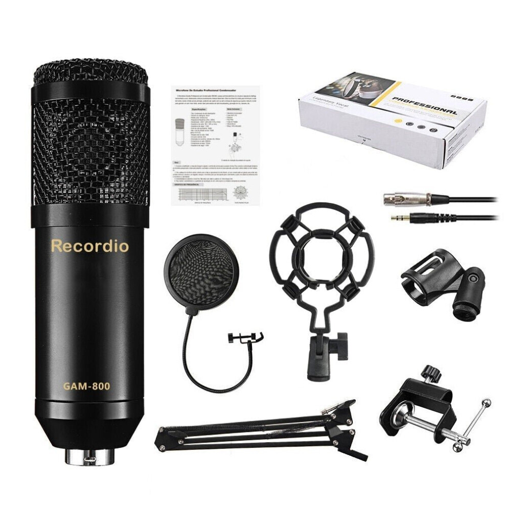 Professional Studio Broadcasting Recording set Condenser Microphone Ball-type Anti-wind Foam Power Black