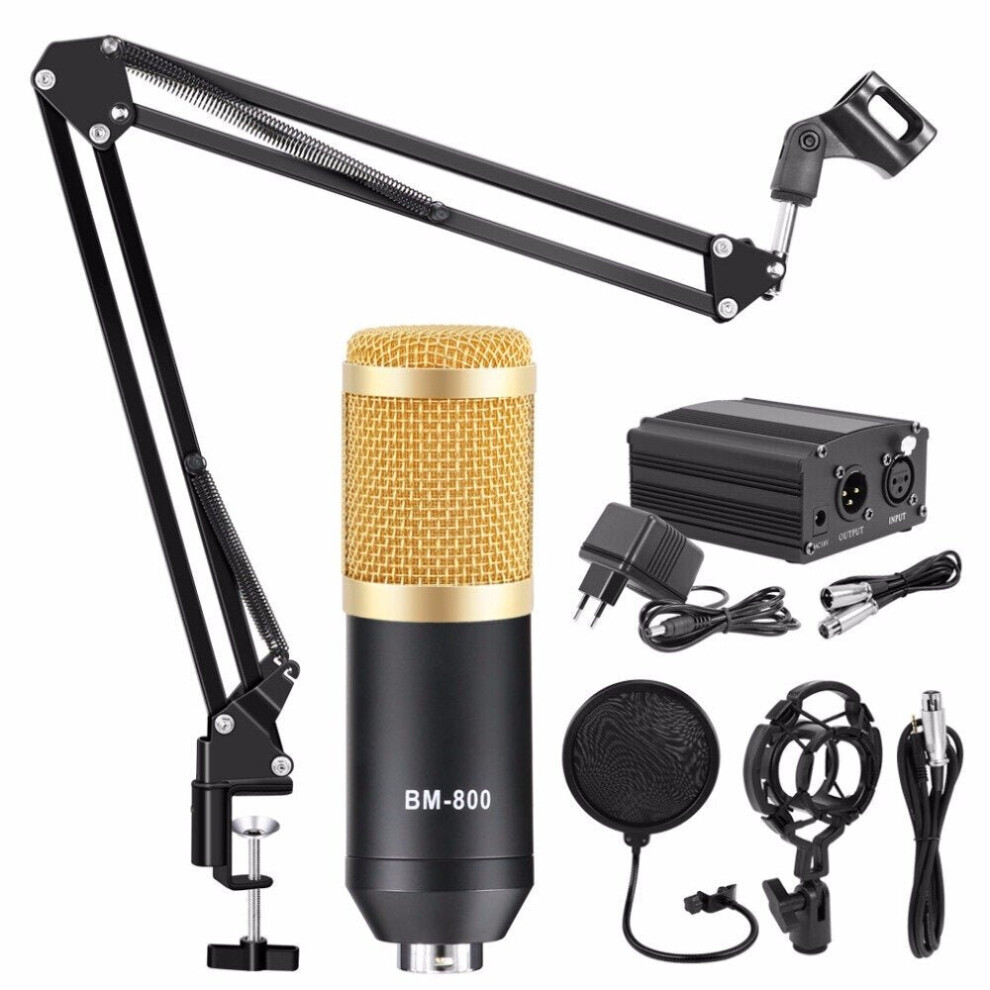 (White) Microphone Kit Condenser Sound Recording Microphone With Phantom Power For Radio Braodcasting Singing Recording KTV Karaoke Mic