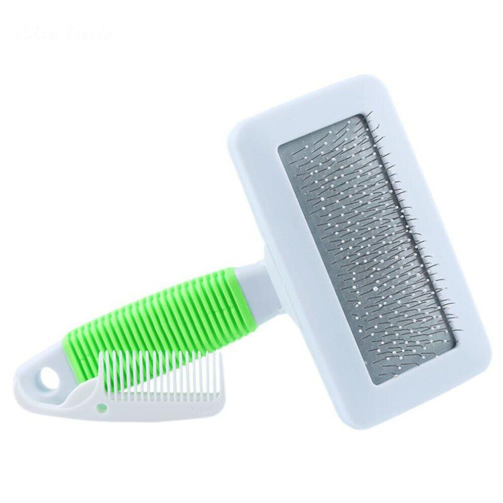 (Green, S) Pet Puppy Dog Cat Hair Shedding Grooming Pet Hair Trimmer Fur Comb Brush Slicker Tool