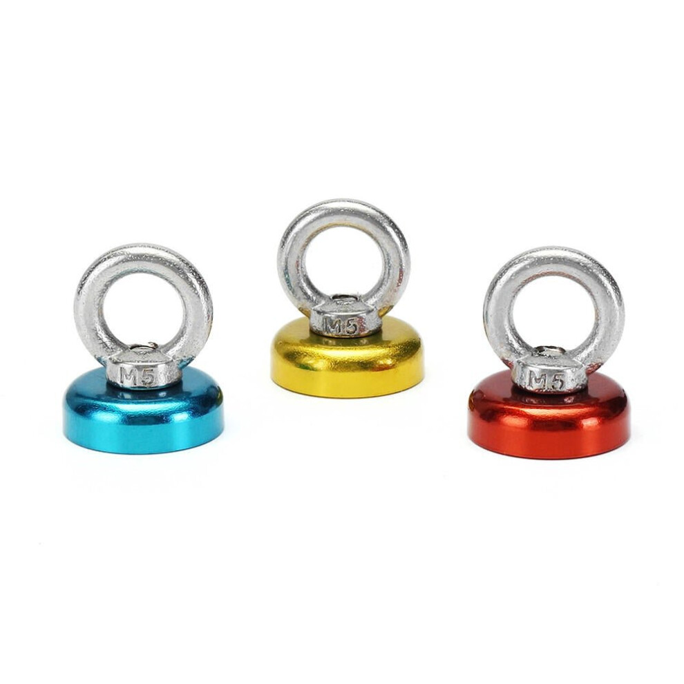 (Red) 25x30mm 22KG Neodymium Recovery Magnet Red/Yellow/Blue Eyebolt Hook Metal Detector