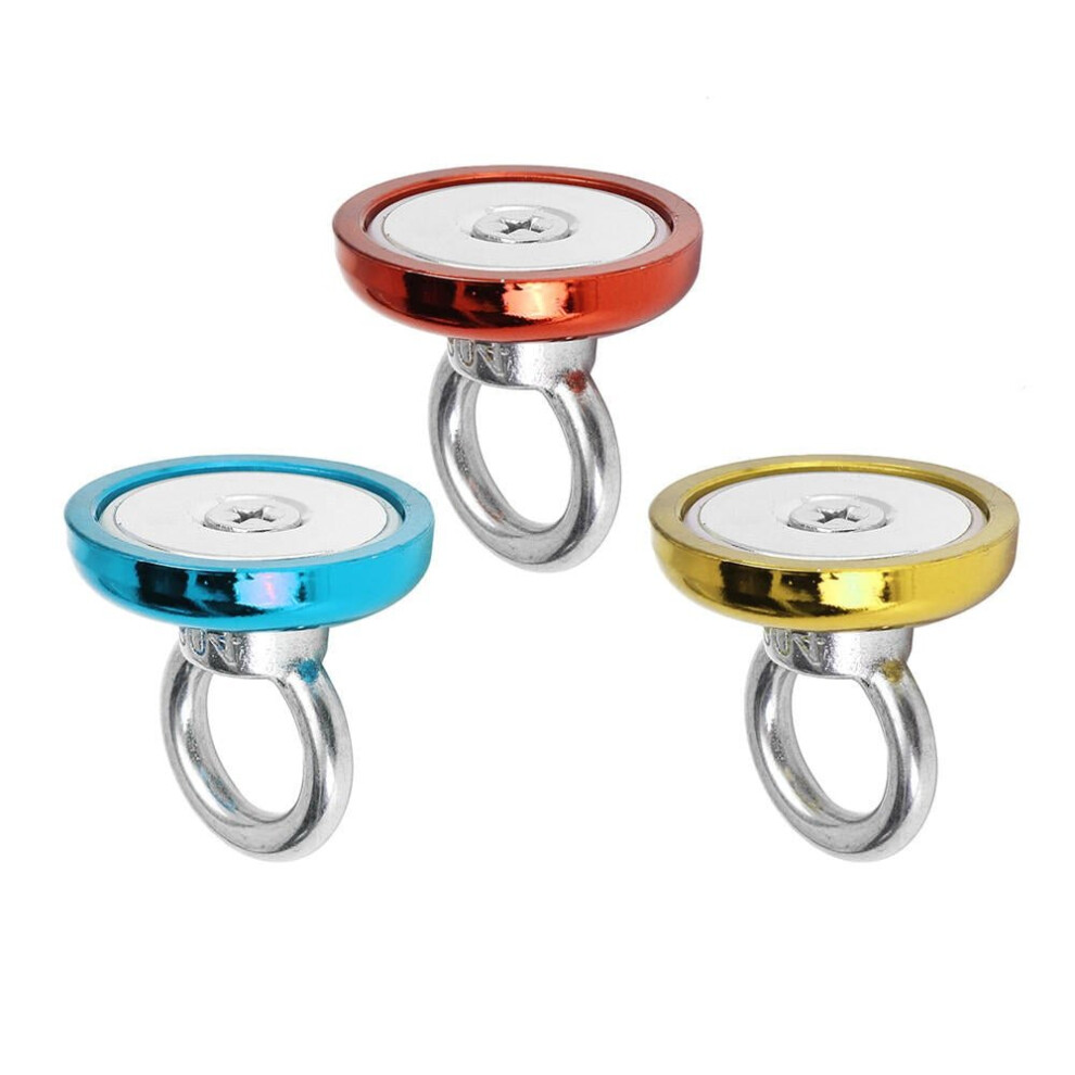 (Red) 36x30mm 50KG Neodymium Recovery Magnet Red/Yellow/Blue Eyebolt Hook Metal Detector