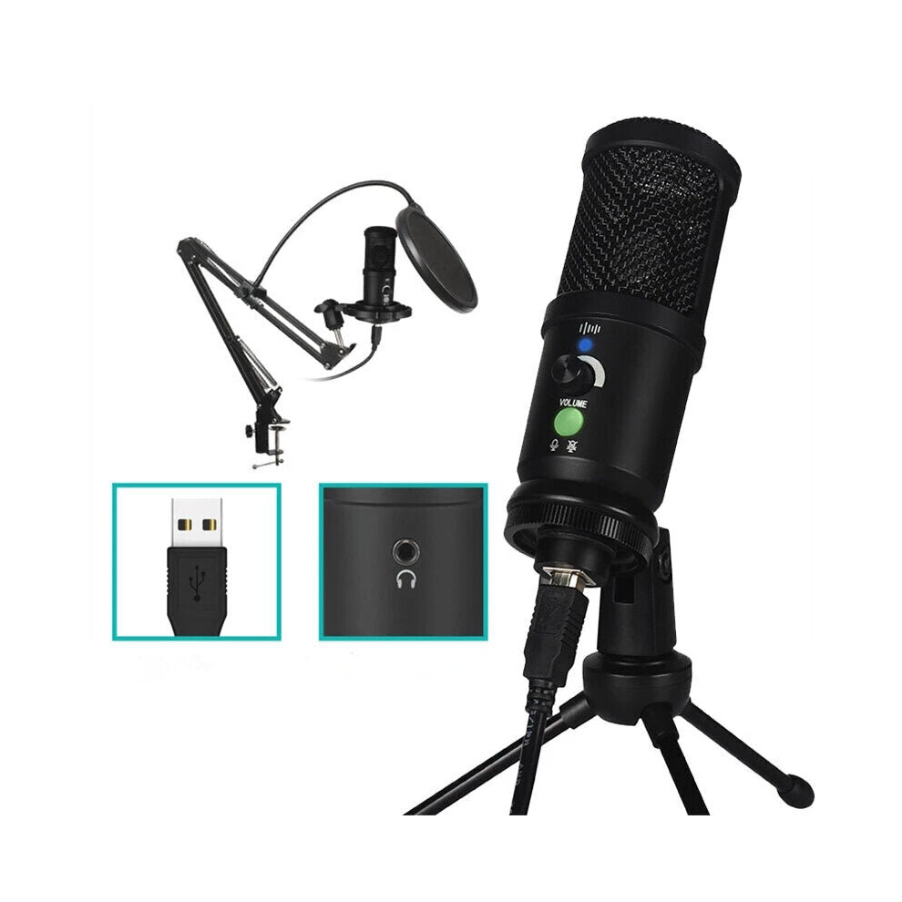 (2# Bundle Packing List) Professional Condenser Microphone Recording USB with Tripod for Computer Studio Braodcasting