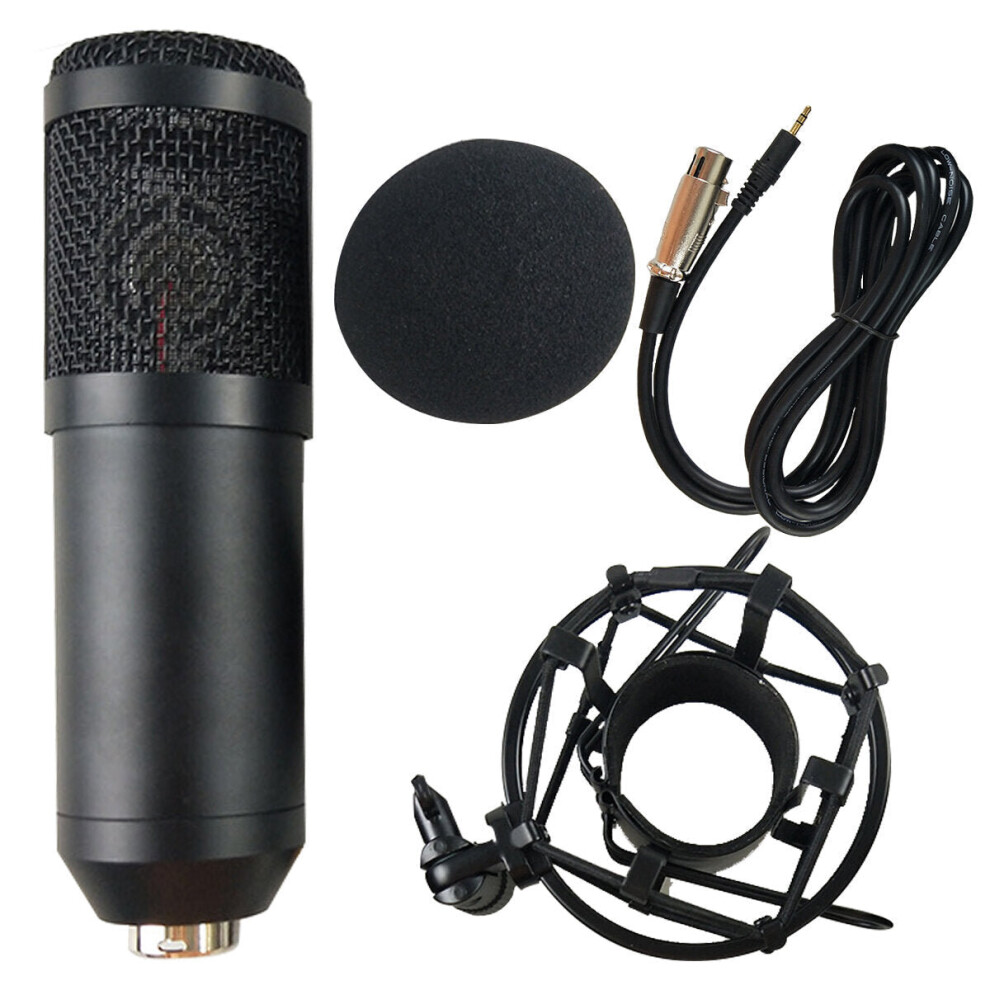 (Black) Condenser Microphone Kit Live Set Metal Shockproof Professional Recording Studio