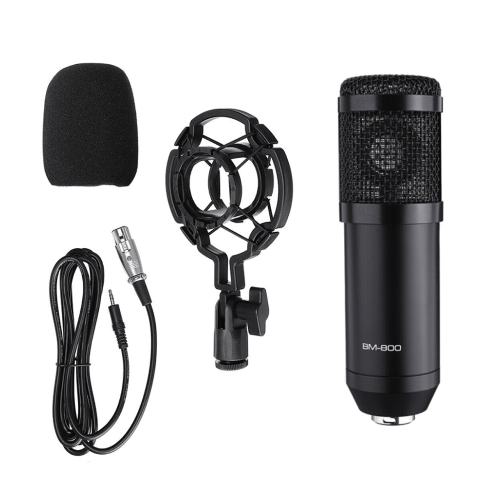 (Black) Professional Studio Condenser Microphone 3.5mm Wired Sound Recording For Computer Karaoke KTV