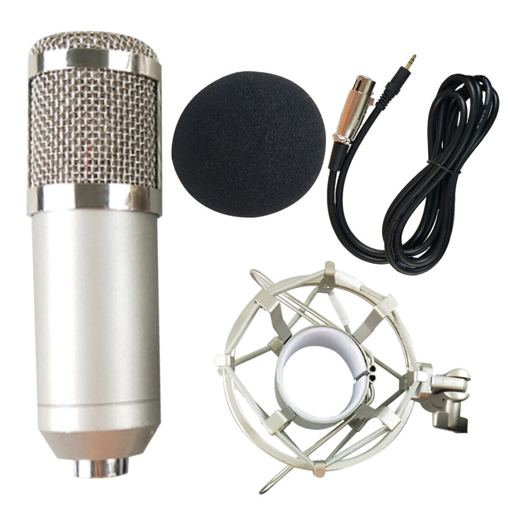 (Silver) Condenser Microphone Kit Live Set Metal Shockproof Professional Recording Studio