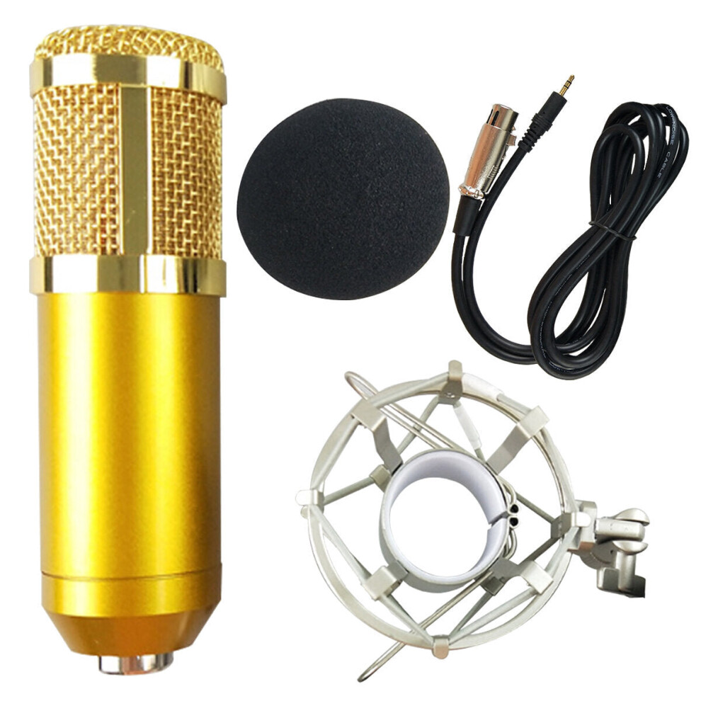 (Gold) Condenser Microphone Kit Live Set Metal Shockproof Professional Recording Studio