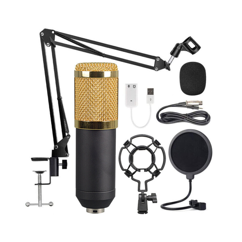 (black+golden) Large Diaphragm Condenser Microphone Set for Online Singing Live Broadcast Audio Studio Mic Recording