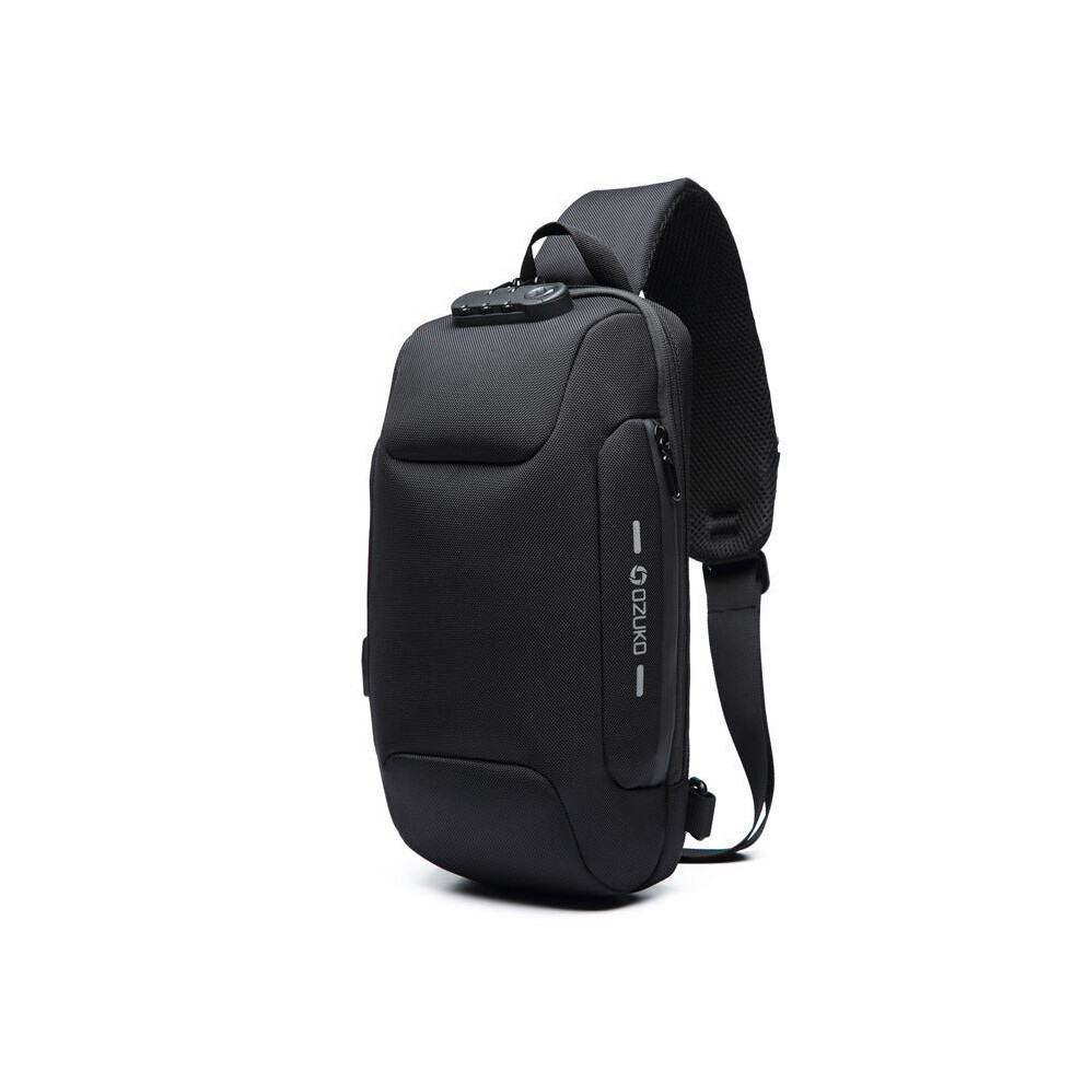 (Black) Waterproof USB External Charging Anti-theft Crossbody Chest Bag