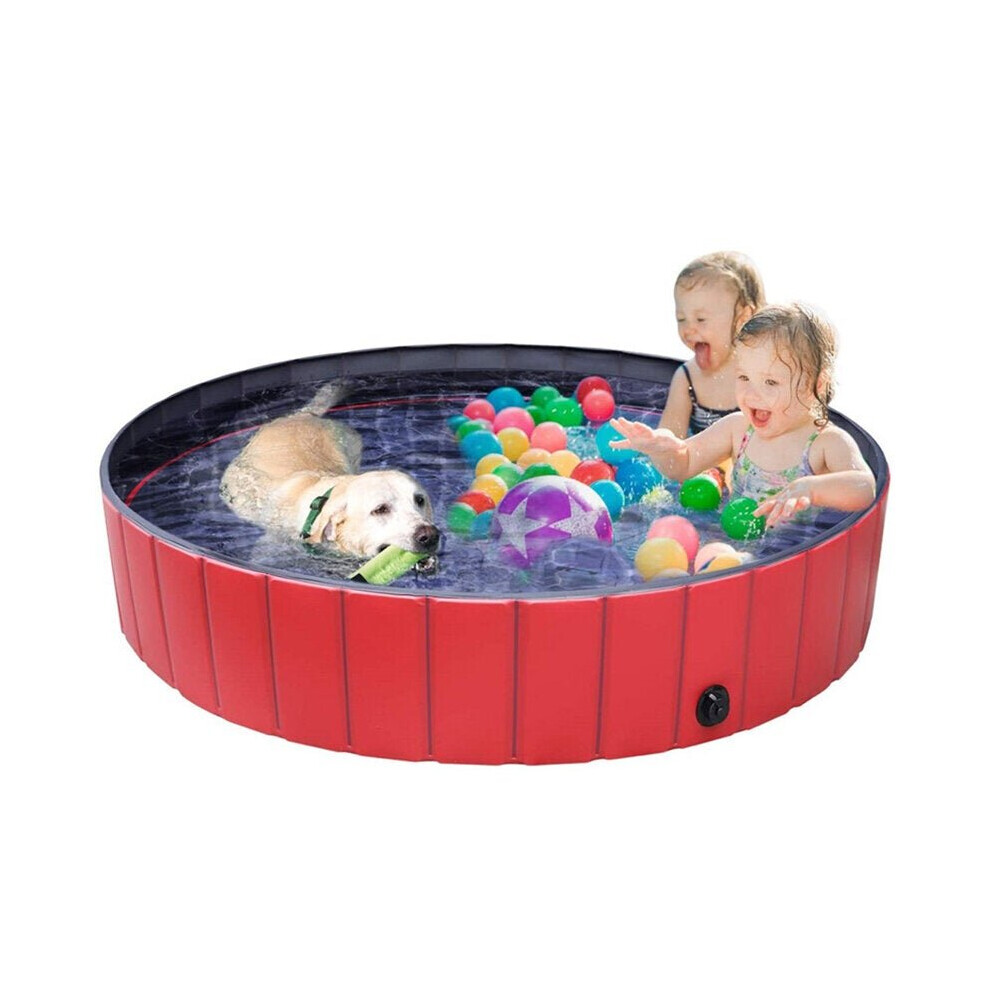 (Red) Pet Pool PVC Foldable Paddling Pool Pet Bathtub Folding Basin For Dogs Cats Shower Swimming