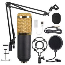 (pink+silver) Large Diaphragm Condenser Microphone Set for Online Singing Live Broadcast Audio Studio Mic Recording