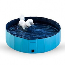 (Blue) Foldable Dog Pool Pet Bath Inflatable Swimming Tub Collapsible Bathing Pool for Dogs Cats Kids Portable Durable PVC Composite Cloth