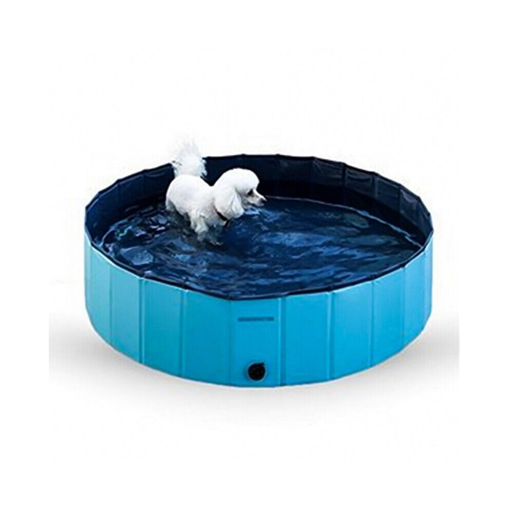 (Blue) Foldable Dog Pool Pet Bath Inflatable Swimming Tub Collapsible Bathing Pool for Dogs Cats Kids Portable Durable PVC Composite Cloth