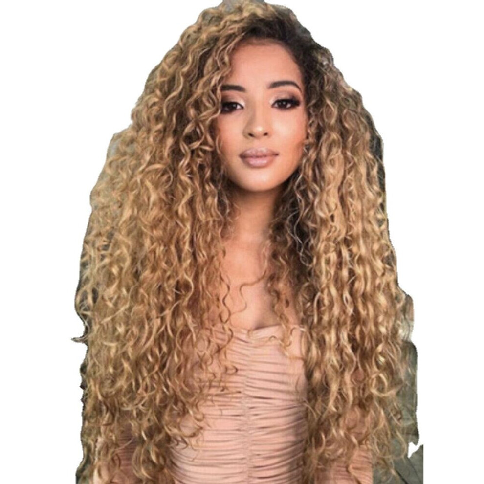 Greenzech Unisex Brown Gradient Long Curly Hair Small Wig Chemical Fiber Full Head Cover