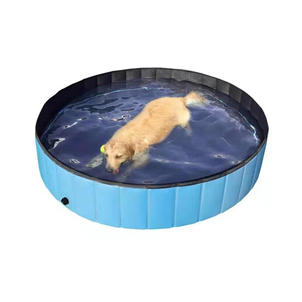 (Blue) Pet Pool PVC Foldable Paddling Pool Pet Bathtub Folding Basin For Dogs Cats Shower Swimming