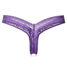 (Purple, 14) Elastic Lace Low Rise Woman Thongs