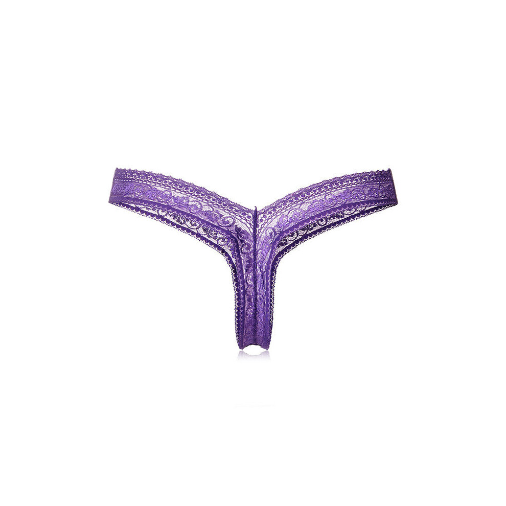 (Purple, 8) Elastic Lace Low Rise Woman Thongs