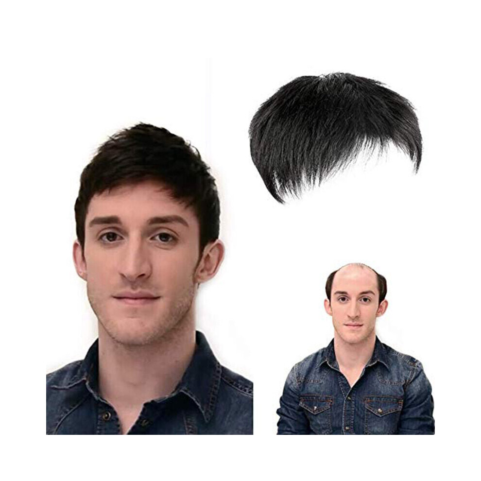 Greenzech Natural Black Short Men Topper Wig Real Human Hair Daily Wear