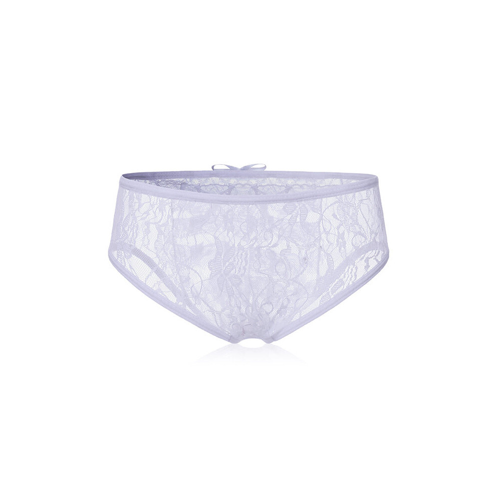 (White, M) Women Sexy Lace Overlays Ruffle Back Low Waist Panties